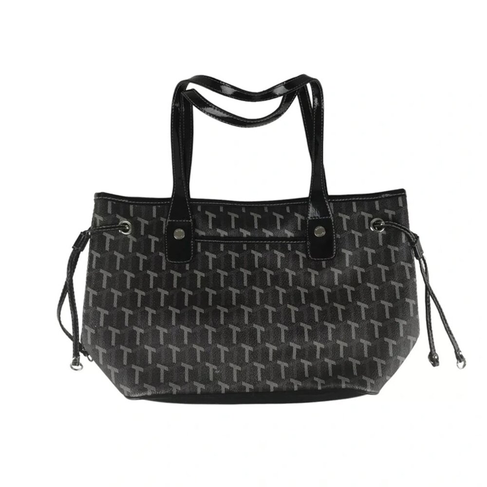 Tignanello Womens Black Gray Key Holder Inner‎ Pockets Tote Bag Size Medium